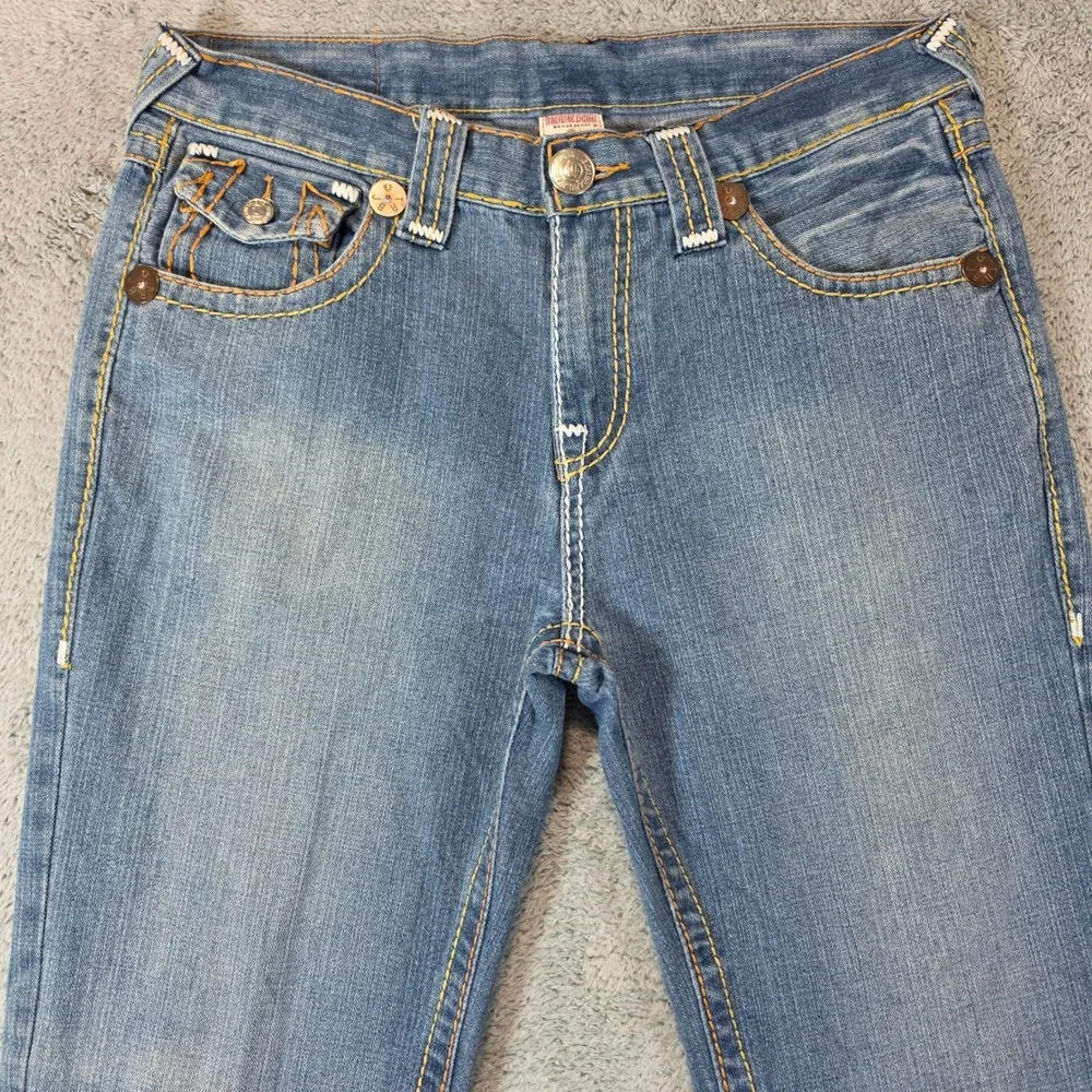 Vtg True Religion Ricky Big T Jeans Mens 34x32 Blue Straight Leg USA Made Stitch